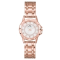 Elegant roségoud dameshorloge met kristallen bezel en witte parelmoer wijzerplaat - Roségoud