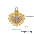 Detail view of gold heart cross pendant with pink zircons showing 21x18mm dimensions - A0200 Pink Zircon Cross Heart