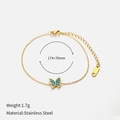 Detail of gold butterfly bracelet with blue zircon showing dimensions and material labels - Gold with Blue Zircon