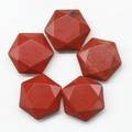 Five multifaceted red jasper hexagram stones with natural textures on white background - Red Jasper
