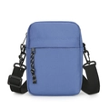 Blue Oxford fabric crossbody bag with front zipper pocket and patterned strap detail - Denim Blue