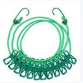 Portable retractable elastic clothesline in green with 12 windproof clips and metal hooks - Green