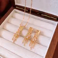 18K gold plated wheat ear tassel jewelry set with zircon necklace and drop earrings - Wheat Tassel Jewelry Set (Necklace & Earrings) / Gold (18K Gold Plated)