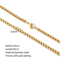 3mm width 18K gold plated stainless steel cable chain necklace with lobster clasp 60cm - Box Chain / Gold
