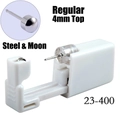 Disposable ear piercing gun with 4mm silver steel stud and localized detail view - Silver 4mm Moon