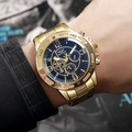 Herrenchronograph mit goldfarbenem Stahlarmband und dunkelblauem Zifferblatt mit Datum - Schwarzes Zifferblatt Goldgehäuse