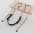 Pink and black woven glasses chain with leather connectors and gold metal hooks - Pink