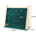 Wooden jewelry display stand with dark green velvet for rings and studs 31.5cm wide - Green