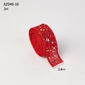 Ruban de Noël rouge en toile de jute de 2,4cm avec paillettes dorées et 2m de longueur - Paillettes rouges 2,4 cm
