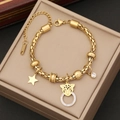 Gold stainless steel bracelet featuring leopard head and star charms on jewelry box - Leopard Head Pentagram Pendant Style (5#)