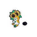 Süße Emaille-Anstecknadel Katze mit Sonnenblume und schwarzem Gummiverschluss - Orange-weiße Katze mit Sonnenblume