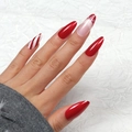 Uñas postizas almendradas de Navidad con copos de nieve rojos blancos y rayas de gala - Raya de Copo de Nieve de Navidad - Tipo de Pegamento(Y-406)