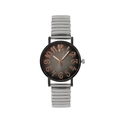 Minimalist quartz watch with silver elastic metal band and rose gold numerals - Silver