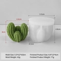 Cactus silicone succulent mold with finished candle showing 5.3x4.2x4.8cm dimensions - Cactus J-1236