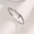 Polished silver nail bracelet with sparkling rhinestones in a minimalist open design - Z245B Silver