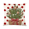 Christmas linen pillowcase with red polka dots and holly basket pattern on beige fabric - TQYM60-19 Christmas Basket