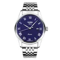 Classic silver business watch with deep blue textured dial and stainless steel band - Blue Dial Steel Strap (Men)