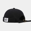 Detail of adjustable black docker cap strap with vintage gold metal buckle closure - Adjustable / NEW YORK Patch Black