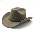 Klassischer olivgrüner Western-Cowboyhut aus Wildlederimitat mit Lederband - M(56-59CM) / Armeegrün (Wildlederimitat)