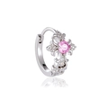 Orecchino a cerchio argento con gemma rosa e motivo a croce in micro-zirconi - Orecchino Huggie Rosa (Singolo)