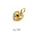 Gold heart-shaped devil eye pendant with white zircon and blue stone, 8x9x2mm charm - Heart Evil Eye