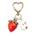 Cute strawberry and white rabbit keychain with a golden heart-shaped clasp and ring - Red Strawberry White Rabbit