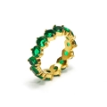 Close-up of eternity ring with emerald green oval cut zircons and gold plating - US 6 / Gold Green Zirconia