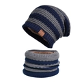 Set berretto invernale e scaldacollo in maglia a righe blu e grigie con fodera calda - Blu Notte