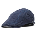 Detail of navy cotton beret hat showing side metal adjustment buckle and embroidery - 56-59cm / Navy Blue