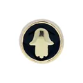 Golden circular Hamsa Hand charm with black enamel inlay and intricate metal details - Hamsa Hand / Black