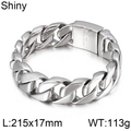 Massives 17mm silbernes Panzerarmband aus Edelstahl für Herren mit 316L-Stempel - Dicker Silbern Polierter Stil (KB43746-D)