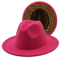 Classic magenta fedora hat with wide brim and stylish leopard print inner lining - M (56-58cm) / Rose Red Style (02)