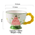 Hand-painted 400ml ceramic breakfast mug with pink Christmas tree and yellow handle - Christmas Gift Box - Yellow Handle