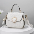 Elegant white quilted shell shoulder bag with gold heart crown buckle and strap - White