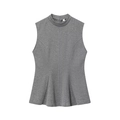 Women's grey sleeveless turtleneck peplum top on a white background with waist pleats - S / Gray