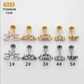 Detailed selection of G23 titanium lip and cartilage studs with zircon in gold and silver - Design No.1 / Gold