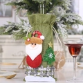 Christmas burlap wine bottle cover featuring Santa Claus and drawstring design - Fence Wine Bottle Cover Santa Style