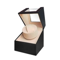 Single watch winder in black carbon fiber with beige interior and clear window - 1+0 Carbon Fiber (Red Lines) + Off-white Flannel