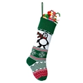 Chaussette de Noël en tricot vert avec motifs de manchot et flocons pour décoration - Style 9 (Pingouin Flocon de neige)
