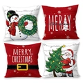 4er-Set Weihnachts-Kissenbezüge mit Schneemann-, Weihnachtsmann- und Merry Christmas-Motiv - Weihnachtsgirlande Weihnachtsschneemann 4er Set / Bunt