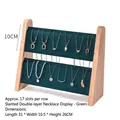 Green velvet 2-tier necklace display stand with wood side panels and 17 slots - Inclined 2-Layer Necklace Rack Green