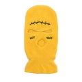Yellow 3-hole knitted balaclava ski mask with NOT NICE embroidery and mesh pattern - Light Yellow