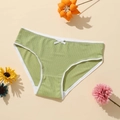 Polyester low waist women's panties in sage green with ribbed texture and bow detail - S / Green