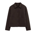 Minimalist dark brown short quilted jacket with turnover collar and large patch pockets - XS / Coffee