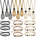 Detailed collection of handmade woven stone cage necklaces and adjustable bracelets in 3 colors - Necklace / Off White