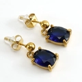 Gold-plated stainless steel earrings featuring dark blue square-cut cubic zirconia stones - 18K Gold / Blue