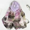 Long chiffon scarf with purple and smoky grey abstract ink print for summer beach - Narcissus Purple