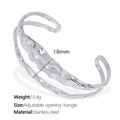 Silver multi-layered stainless steel adjustable bangle, 18mm width and 13.4g weight - SZ151 Slim Double-layer Hammered / Silver
