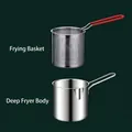 Mini stainless steel deep fryer pot with red anti-scald handle and frying basket - Fryer Pot + Red Handle Basket / 304 Stainless Steel