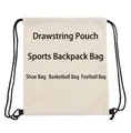Detailed view of white polyester drawstring bag with black cord and durable texture - Plain White Style (jiayingsk04)